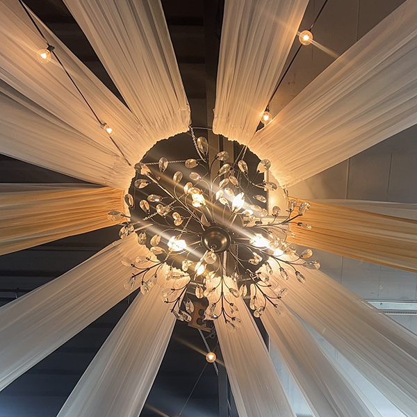 Image of gorgeous overhead lighting at an event at Flamingo events center greensboro nc