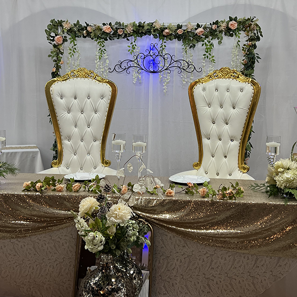 Image of two ornate chairs at an event at Flamingo events center greensboro nc